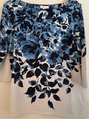 Charter Club Navy and Light Blue Floral Top